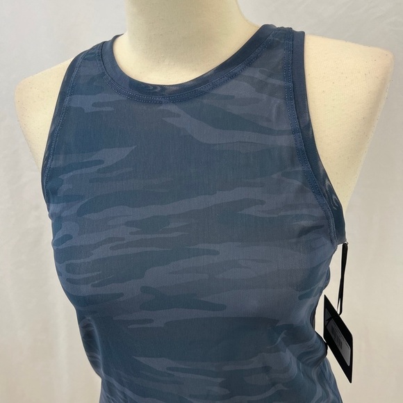 DYI Define Your Inspiration Tap Back Tank Top in Chambray Camo (Semi Sheer Mesh) - Picture 2 of 7